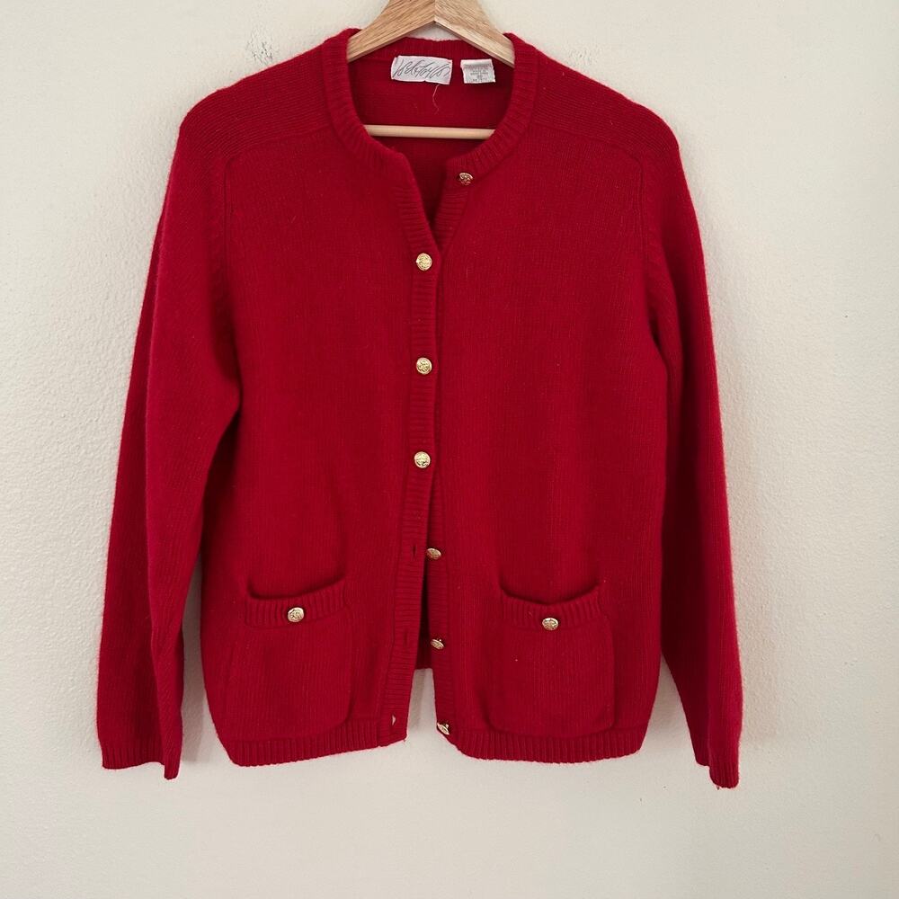 Lord & Taylor Cardigan Womens M Red Wool Gold Button Preppy Sweater Vintage - Picture 6 of 11